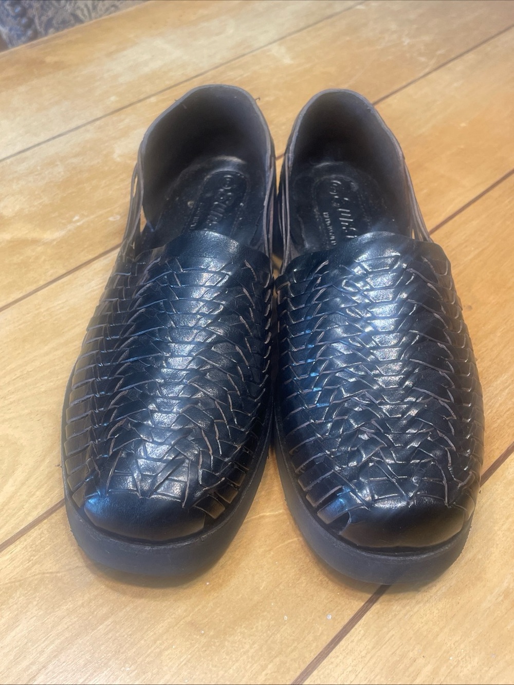 Sunsteps Men's Black Hand Woven Leather Slip-On Loafers Size 8